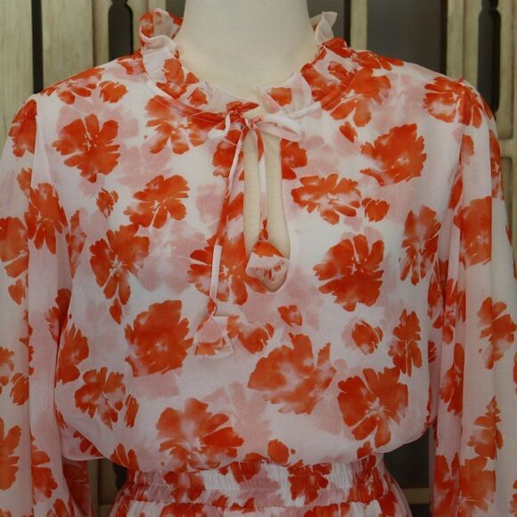 Misa Los Angeles Lorena Orange & White Floral Ruffle Mini Dress size M - Picture 5 of 15